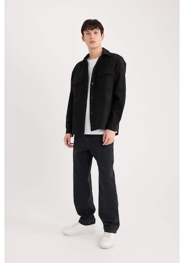 DeFacto Relax Fit Oduncu Basic Düz Uzun Kollu Gömlek Ceket A6876AX24AUBK81 Siyah