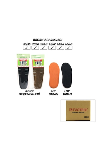 Footbed Ayakkabı Keçesi Klimalı Konforlu Ortapedik Tekstil İç Astar Poliüretan Köpük Taban - 60'li Paket Diğer