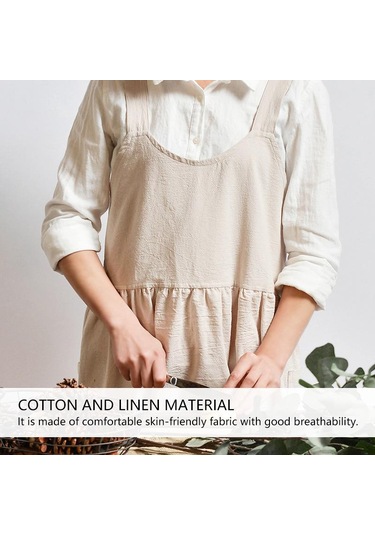 Bej Kadın Pamuk Keten Japon Ev Işi Pişirme Önlükleri Elbise Kolsuz Önlükler Restoran Çiçekçi Ev Pişirme Önlüğü