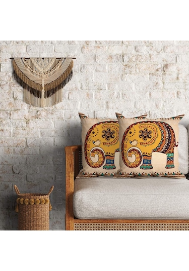 Fil Desenli Dekoratif 2'Li Minder Kılıfı Seti 60 X 60 Cm
