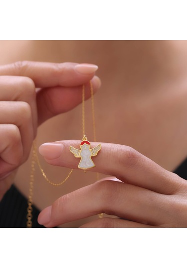 925 Ayar Gümüş Beyaz Mineli Melek Kolye Gold