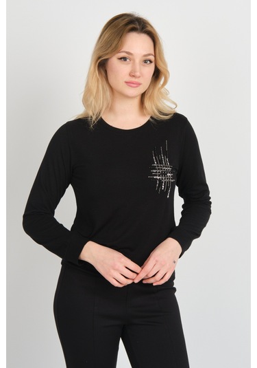 Sistas Kadın Taş Ve Boncuk Süslemeli Uzun Kollu Bluz 24589 Siyah Siyah