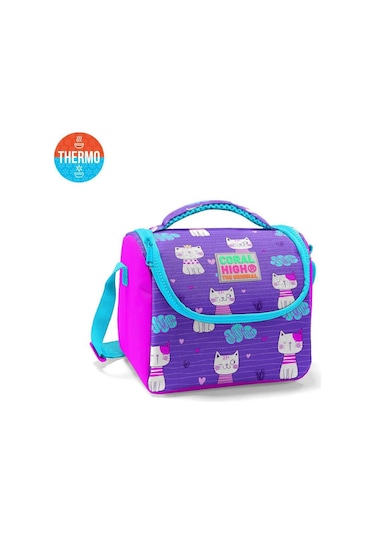 Coral High Kids Mor Pembe Kedi Desenli Thermo Beslenme Çantas 11704