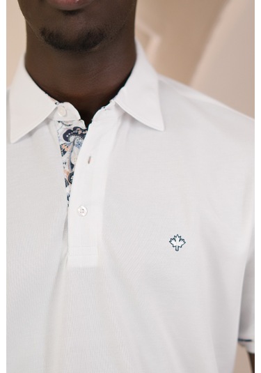 Paul Martin Regular Fit Yaka Garnili Pamuklu Polo Yaka T-shirt Beyaz