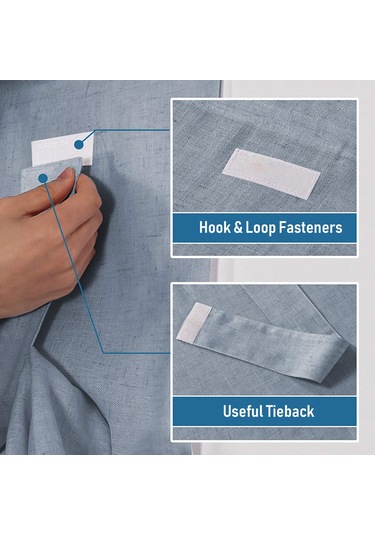 Symbee Linen Blend Opak Gizlilikli Pencere Perde Seti 2 Adet - W66xh172cm, Çivi Yok Yapıştırıcı Montaj, Güneş Engeli Ve Aynı Renk Bağlayıcı Mavi