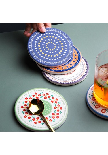 Homyl Tezgah Ev Yemek Masası Için Yuvarlak Placemat Çapı 10cm Koyu Mavi