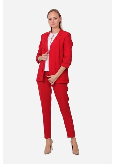 Kadın Apalet Detaylı Blazer Ceket Frn70703 Kırmızı1 Kırmızı