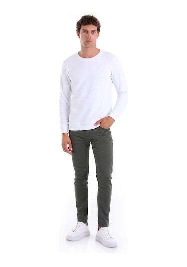 Hatemoğlu Beyaz Regular Fit Düz Pamuklu Bisiklet Yaka Sweatshirt Beyaz