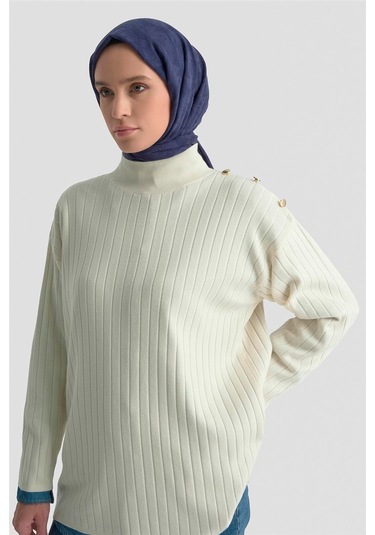 Armine Yüksek Yaka Triko Kazak 25kd6019 Ekru Ekru