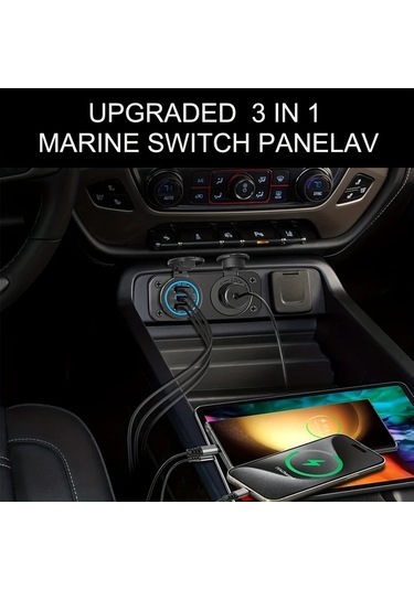 Xuweiwei Clelo 12v Araç Için 1 Set Çift Usb Ve Type-c Şarj Led Ekranlı Rv Tekne Ve Araçlar Için Hızlı Şarj Bağımsız Açma Kapama Düğmeli 12v 24v Araçlar Için Uygun