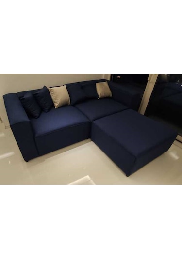 Mode Soft Köşe Koltuk Takımı 3 Modül 2 Köşe 1 Puf Lacivert Keten
