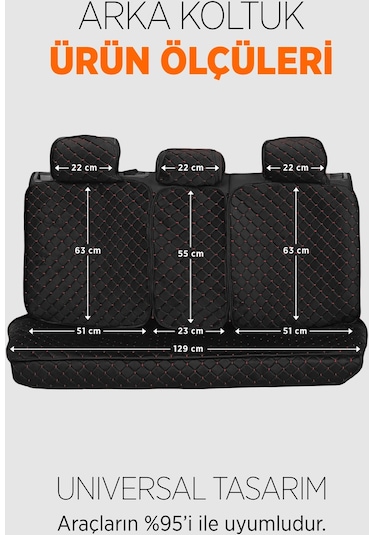 Tay Tüyü Terletmez Kumaş Oto Koltuk Kılıfı Ön Ve Arka Tam Koltuk Seti - Siyah-kırmızı