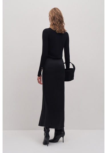 Siyah Lume Maxi Saten Etek Siyah