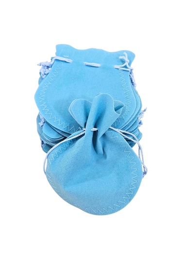 Kadife Kese Açık Mavi 50 Adet 11x14 Boy Takı, Altın Kesesi İpli & Büzgülü