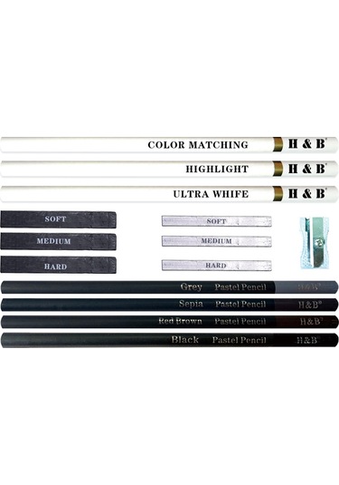 H&b 15 Parça Sanat Malzemeleri Çizim Kiti Beyaz Kömür Ve Pastel Kalem Seti Boyama Araçları Diğer