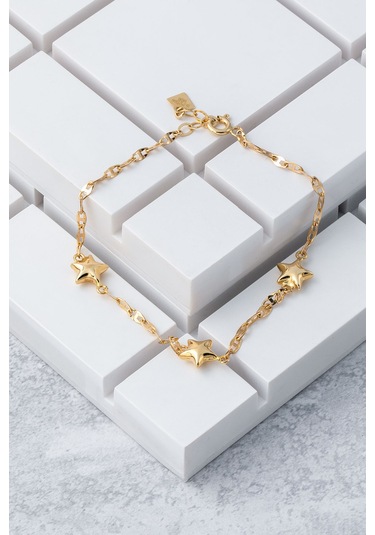 Cenova Kuyumculuk 14 Ayar Altın Yıldız Charm Kadın Bileklik Sarı Altın