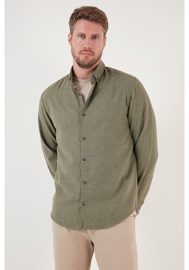 Buratti Pamuklu Regular Fit Düğmeli Yaka Kışlık Erkek Gömlek Cf24W127079 Haki
