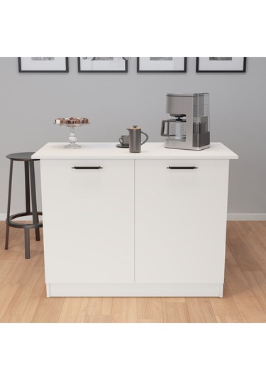 Umg Mobilya 120lik Benzila Ada Mutfak Siyah Kulplu, Mutfak Adası, Kahve Köşesi, Çok Amaçlı Dolap Beyaz