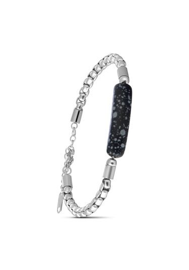 Obsidyen Doğal Taşlı Ve Ayarlanabilir Çelik Zincir Bileklik 8781