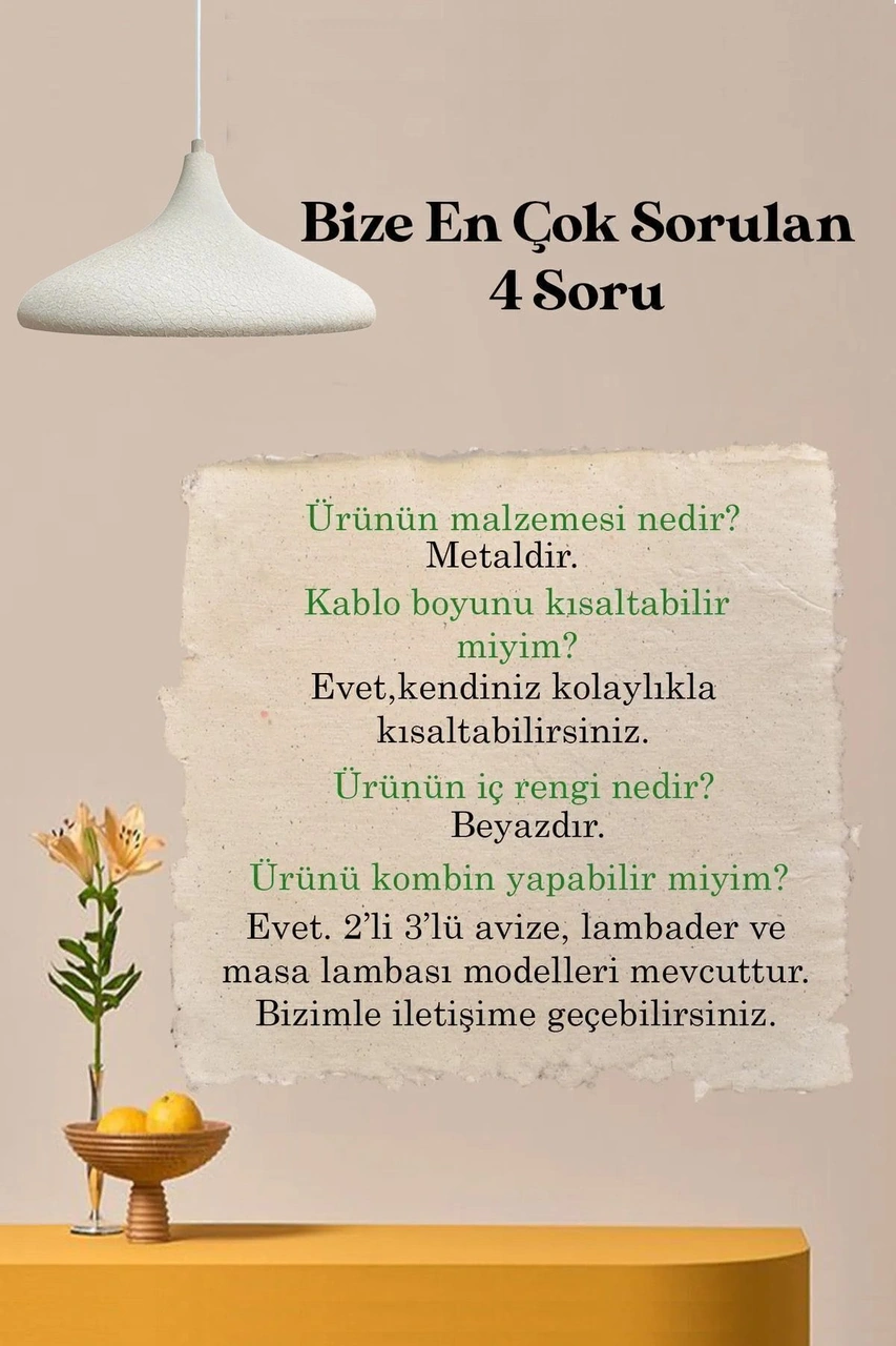 Champion Dokulu Açık Krem Rengi Tekli Avize Sarkıt Lamba Yemek Masası Oturma Odası Mutfak Dokulu Beyaz