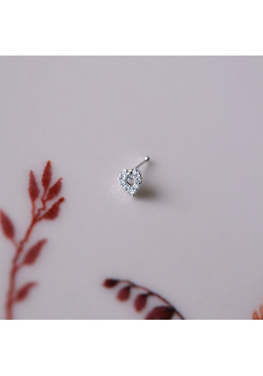 Heppii 925 Ayar Gümüş Taşlı Kalp Model Hızma Burun Piercing Gümüş