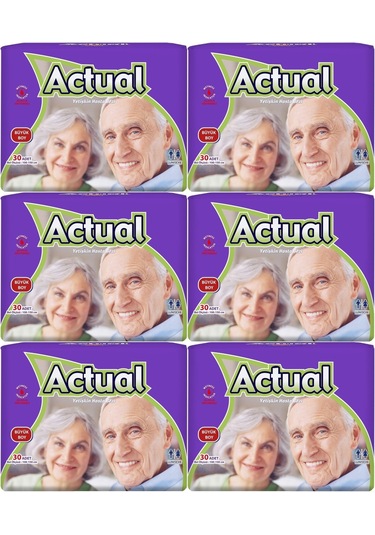 Actual Yetişkin Hasta Bezi Bel Bantlı L-Büyük 180 Adet (6Pk*30)