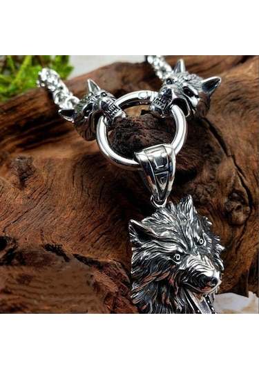 Vintage Gotik 316l Paslanmaz Çelik İskandinav Viking Odin Kurt Başkanı Kolye Ve Fenrir Kurt Erkek Muska Kurt Çelik Kolye 56458297 Çok Renkli