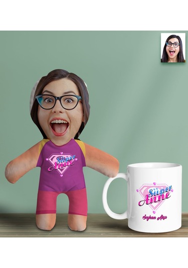 Bk Gift Kişiye Özel Fotoğraflı Pembe Süper Anne Bebek Yastık Ve Kupa Bardak Hediye Seti-7, Anneye Hediye, Anneler Günü Hediyeleri Kobitmeyencom30632 B