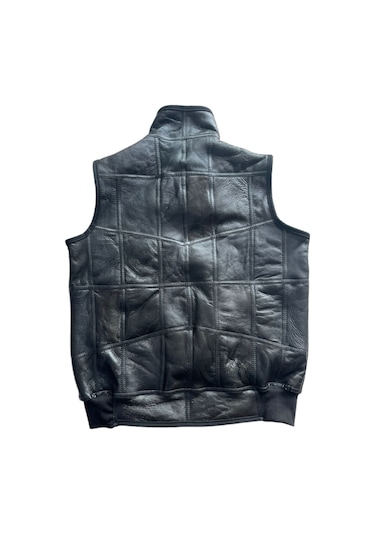 Içi Kürk Hakiki Deri Yakalı Biye Triko Detaylı Siyah-Vizon Yelek