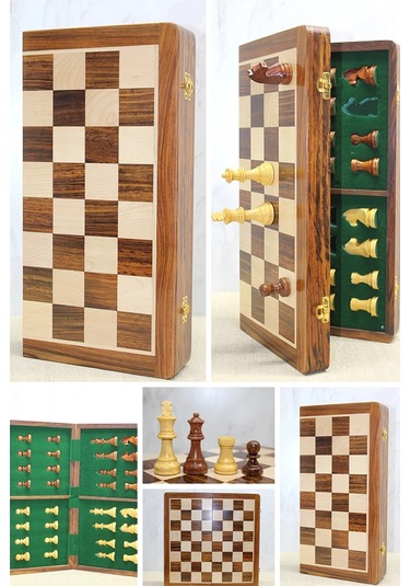 Mıknatıs Taşlı Ahşap Katlanabilir Kutulu Satranç Oyunu 40 Cm