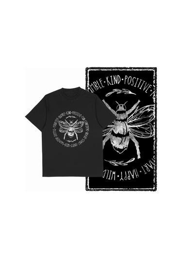 The Coolmınd Coolmind De %100 Pamuklu Erkek Grafik Tişört - Komik Arı Baskılı Büyük Bedenfildişi Fildişi