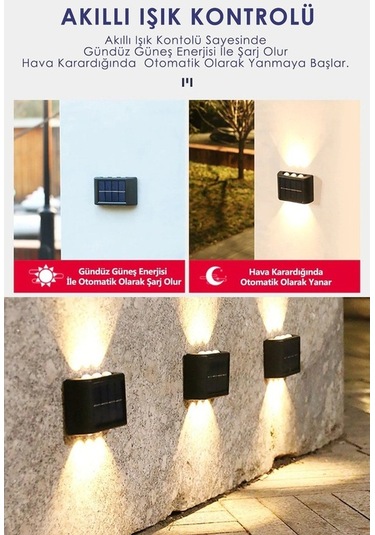 Trendooze Solar Set Li Lambası Işığı Güneş Gün Enerji Duvar Aplik 6ledli 2 Vh