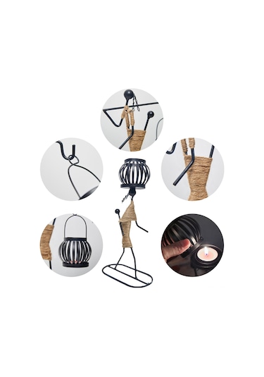 Mufunye Demir Ve Kenevir İpten Yapılmış Şık Mumluk - F Modeli Dekoratif Aydınlatma Mum Dahil Değil