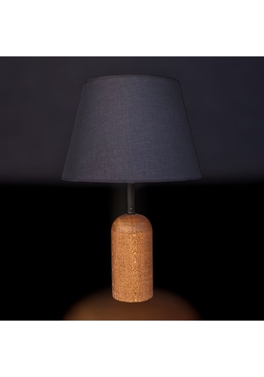 Doğal Kahverengi Ahşaplı Abajur Siyah Şapkalı