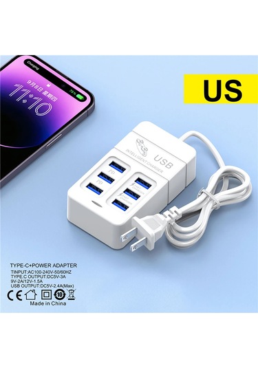Kebidumei 6 Port 35w Hızlı Şarj Cihazı 3 Usb 3 Type-c Masaüstü Adaptörü Ev Ofis Seyahat İçin Ch Chınadistribütör Garantili