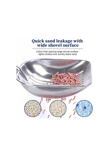 Geekyou Alüminyum Kedi Kumu Kova Kuşağı - Yumuşak Silikon Saplı, Kedi Şekilli Elek, Kolay Temizleme, Tüm Kedi Kumları İçin Koyu Mavi