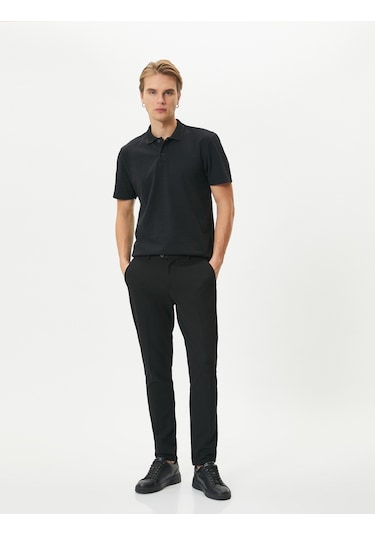 Koton Polo Yaka Tişört Düğme Detaylı Kısa Kollu Siyah 4sam10094mk Siyah