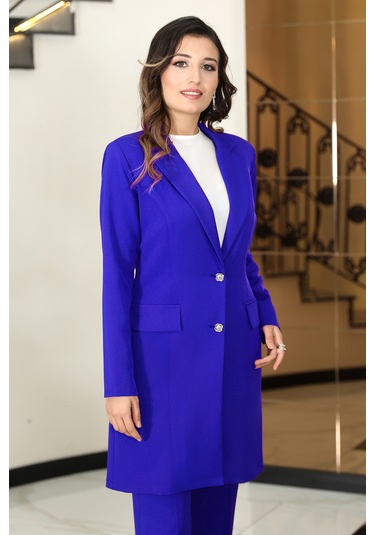 Parla Ceket Pantolon Şık Tesettür Takım Saks