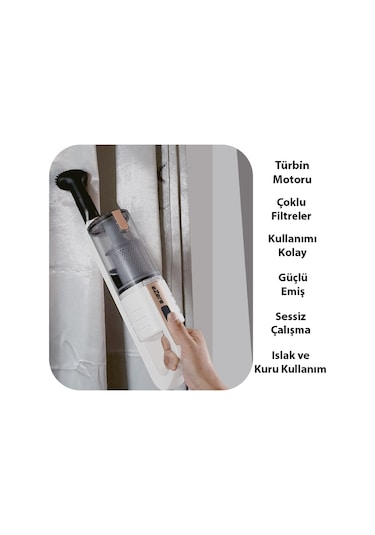 Ezere 15000pa Led Işıklı Kuru Islak Kullanım Kablosuz Güçlü El Araç-ev Süpürgesi Beyaz