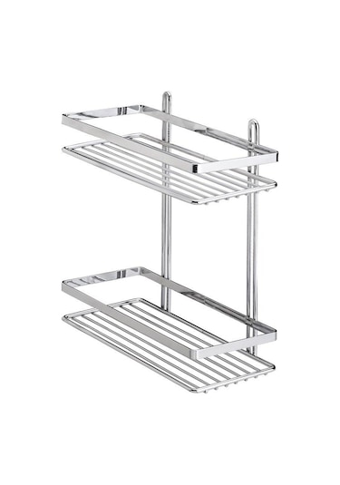 Banyo Köşe Duvar Rafı Şampuanlık 2 Katlı Gümüş