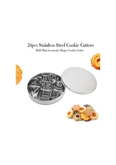 24 Adet Kurabiye Kesici Paslanmaz Çelik Kesici Kalıp Sandviç Kesiciler Mini Geometrik Şekiller Kurabiye Kesici