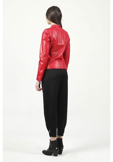 Dericlub Yb-2156 Gerçek Deri Kadın Mont Kırmızı
