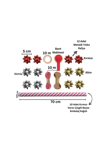 Kırmızı Verev Beyaz Ambalaj Kağıdı Seti 10 Rulo Kağıt 70x100 C