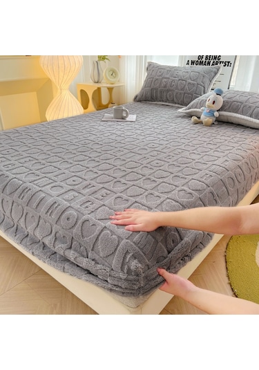 Kadife Yatak Çarşafı Simmons Yatak Koruyucu Üç Parçalı Set 200x220cm Gri