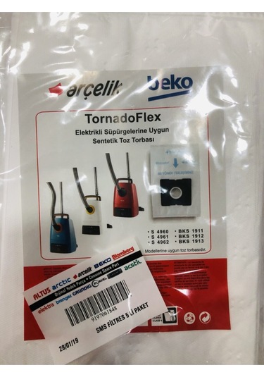 Beko Uyumlu Bks 1911 Süpürge Modeli 5 Adet Toz Torbası Tornado Flex