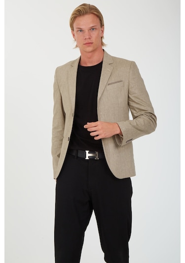 Sposo G-179 İki Düğme Klasik Kalıp Bej Erkek Blazer Ceket Bej