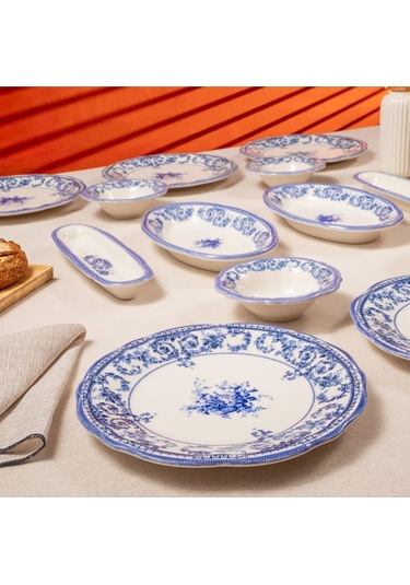 Fecra Majestic Blue 14 Parça Kahvaltı Takımı Beyaz - Mavi