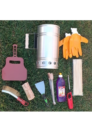 Mangal Barbekü Yakma Temizleme Seti 10 Parça Yakıt Jel Çakmak