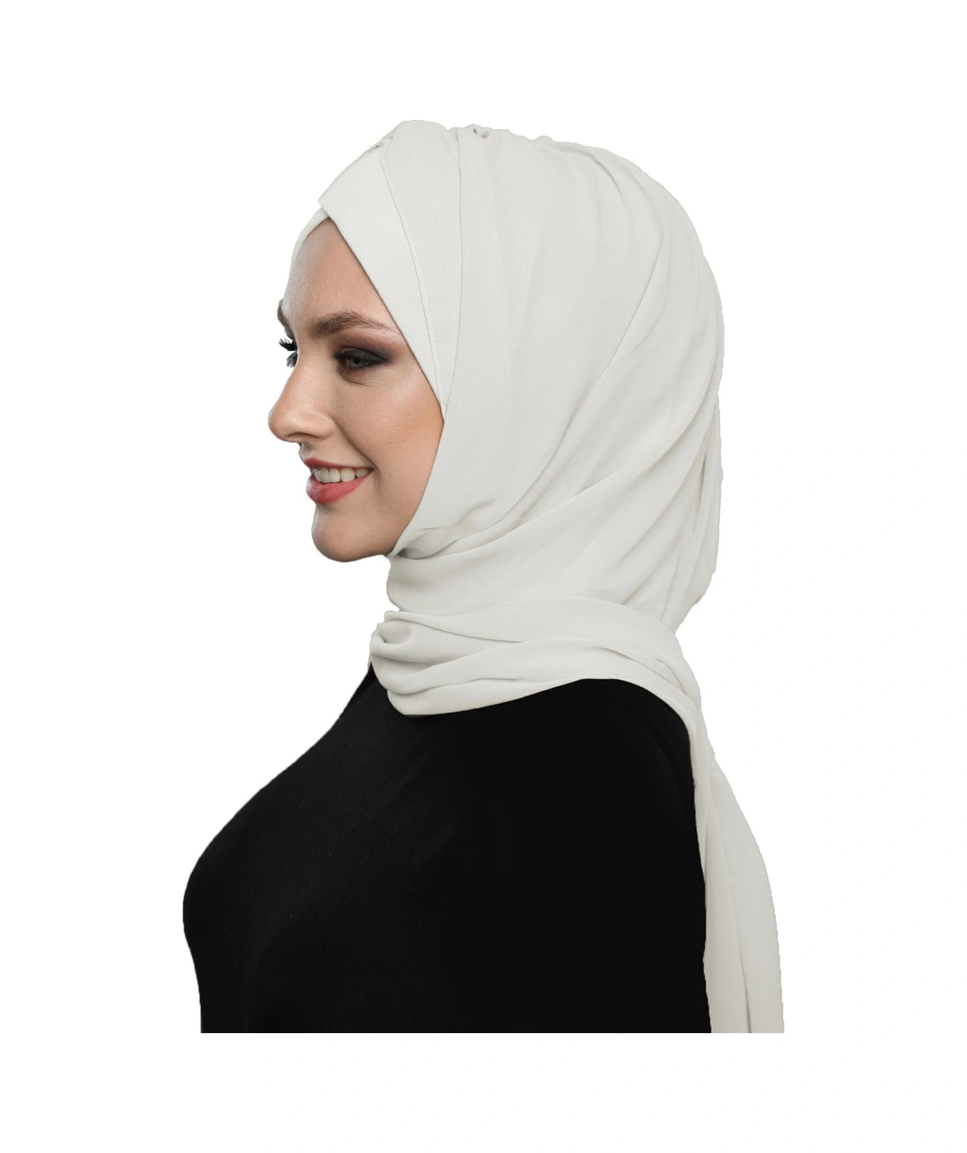 Şallı Takmatik Sade Krem Hazır Türban Tesettür Bone Namaz Örtüsü Krem