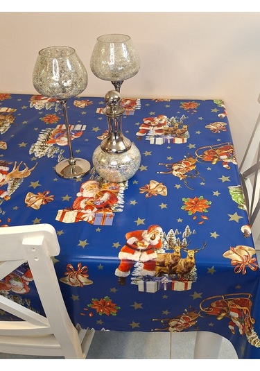 Yeni Yıl Desenli Elyaflı Pvc Masa Örtüsü Silinebilir Ve Su Geçirmez Muşamba Mrl137c Mavi